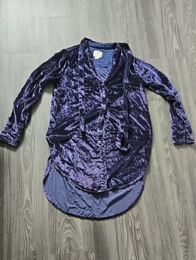 Maeve Navy Velvet Button Up Blouse Shirt Size 2